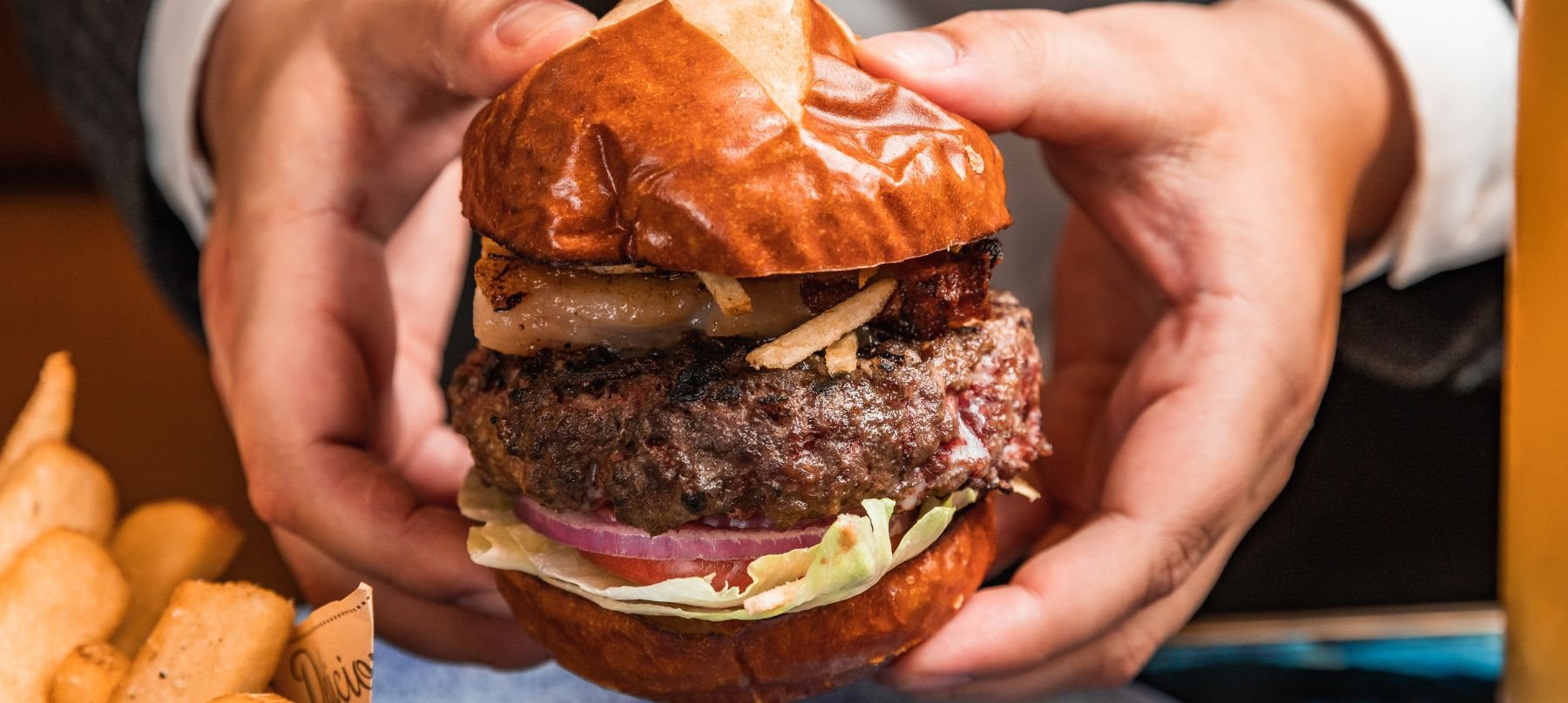 Sirloin burger with blue cheese and fries